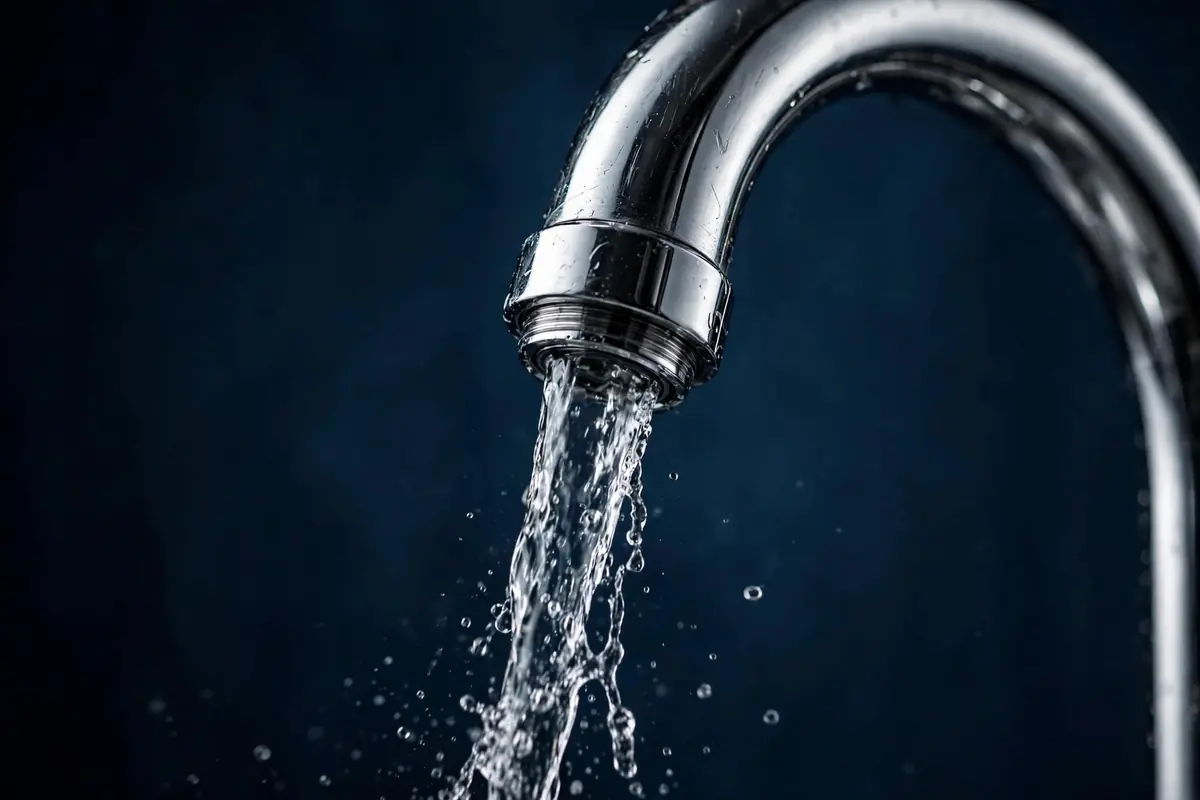 Chrome faucet with running water in a Newport News home
